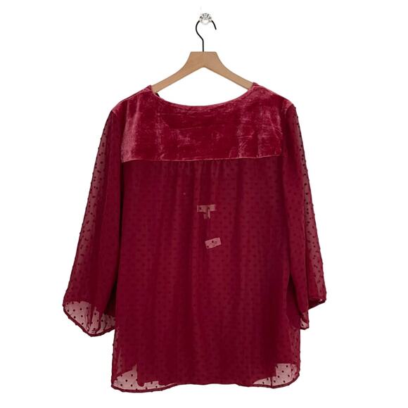 NEW Style & Co Red Swiss Dot Velvet Yoke Sheer Top Plus Size 2X Eyelet Floral - Picture 4 of 6